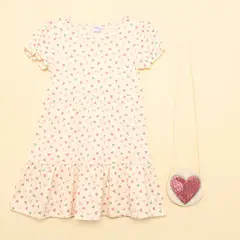 YAMP - Vestido para Niña con Flores Manga corta de Algodón