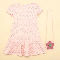 YAMP - Vestido para Niña con Flores Manga corta de Algodón