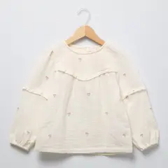 YAMP - Blusa para Niña con Flores Manga larga de Algodón