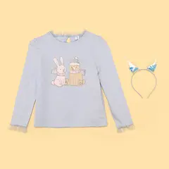 YAMP - Camiseta manga larga para Niña con Estampado de Algodón