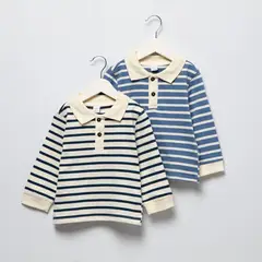 YAMP - Camisetas polo para Bebé niño Pack de 2 unidades de Rayas Manga larga de Algodón