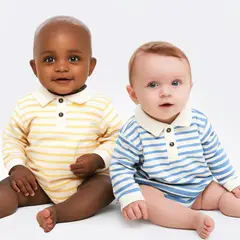YAMP - Camisetas polo para Bebé niño Pack de 2 unidades de Rayas Manga larga de Algodón