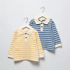YAMP - Camisetas polo para Bebé niño Pack de 2 unidades de Rayas Manga larga de Algodón