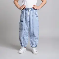 YAMP - Jean para Niña Cintura elásticada Cargo de Algodón