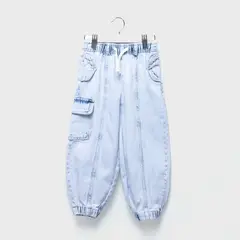 YAMP - Jean para Niña Cintura elásticada Cargo de Algodón