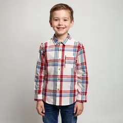 YAMP - Camisa para Niño de Cuadros Manga larga de Algodón