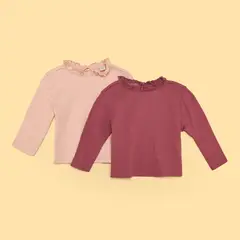YAMP - Camisetas para Bebé niña Pack de 2 unidades Manga larga de Algodón
