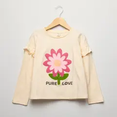 YAMP - Camiseta para Niña con Estampado Manga larga de Algodón