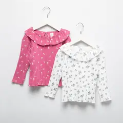YAMP - Camisetas manga larga para Bebé niña Pack de 2 unidades Acanalada Con cuello