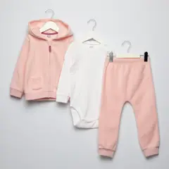 YAMP - Sets Saco con capucha + Body mangas larga + Pantalón Jogger para Bebé niña