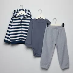 YAMP - Sets Chaleco con capucha + Body manga larga + Pantalón para Bebé niño