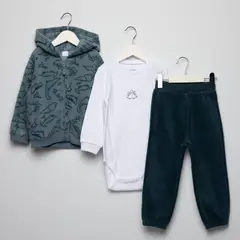 YAMP - Sets Chaleco con capucha + Body manga larga + Pantalón para Bebé niño