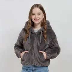 ELV - Chaqueta para Niña Efecto pelo Con capucha