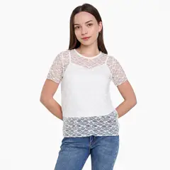 ELV - Blusa para Niña con Encaje Manga corta