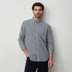 UNIVERSITY CLUB - Camisa Hombre de Cuadros Manga larga Recto de Algodón