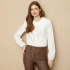 UNIVERSITY CLUB - Camisa Mujer con Estampado Manga larga globo de Algodón