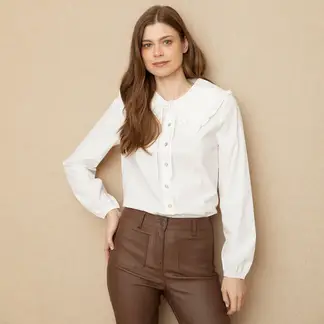 UNIVERSITY CLUB - Camisa Mujer con Estampado Manga larga globo de Algodón