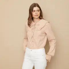 UNIVERSITY CLUB - Camisa Mujer con Estampado Manga larga globo de Algodón