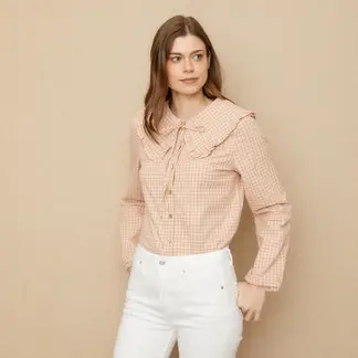 UNIVERSITY CLUB - Camisa Mujer con Estampado Manga larga globo de Algodón