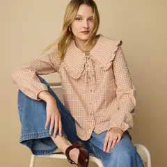UNIVERSITY CLUB - Camisa Mujer con Estampado Manga larga globo de Algodón