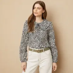 UNIVERSITY CLUB - Camisa Mujer con Estampado Manga larga globo de Algodón