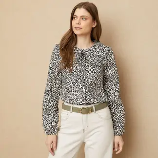 UNIVERSITY CLUB - Camisa Mujer con Estampado Manga larga globo de Algodón
