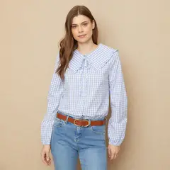 UNIVERSITY CLUB - Camisa Mujer con Estampado Manga larga globo de Algodón