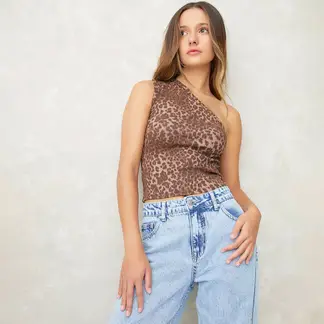SYBILLA - Top esqueleto Mujer Animal print Sin mangas de Algodón