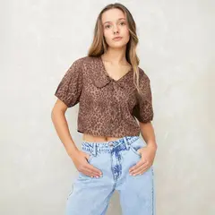 SYBILLA - Blusa Mujer Manga corta globo de Algodón