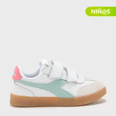 DIADORA - Tenis moda Bamtelo K Niña con Velcro Blancos Horma Justa