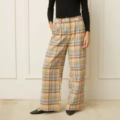 BASEMENT - Pantalón Palazzo Mujer Tiro medio de Cuadros