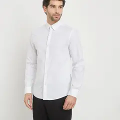 BASEMENT - Camisa Hombre con Puntos Manga larga Slim de Algodón
