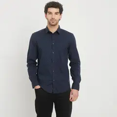BASEMENT - Camisa Hombre con Puntos Manga larga Slim de Algodón