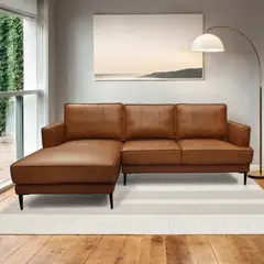 BASEMENT HOME - Sofá en L 4 puestos Cuero Combinado Nicolas