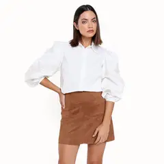 BASEMENT - Camisa Mujer con Bordado Manga larga globo de Algodón