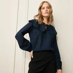 BASEMENT - Blusa Mujer de Cuadros Manga larga globo de Algodón
