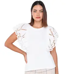 BASEMENT - Blusa Mujer con Ojalillo Manga corta globo de Algodón