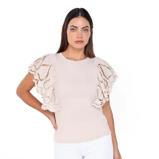 BASEMENT - Blusa Mujer con Ojalillo Manga corta globo de Algodón