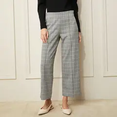 BASEMENT - Pantalón Wide leg Mujer Tiro medio de Cuadros