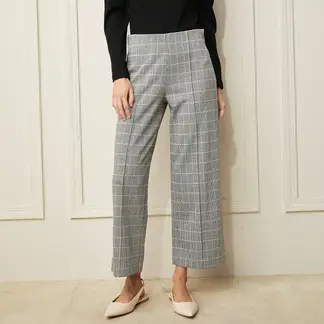 BASEMENT - Pantalón Wide leg Mujer Tiro medio de Cuadros