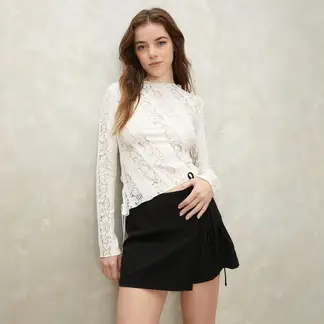 SYBILLA - Camiseta Mujer con Encaje Manga larga