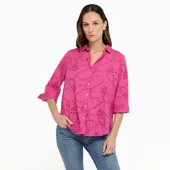 APOLOGY - Blusa Mujer con Ojalillo Manga larga de Algodón