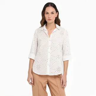 APOLOGY - Blusa Mujer con Ojalillo Manga larga de Algodón