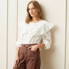 BASEMENT - Blusa Mujer Con Bordado Manga larga globo de Algodón