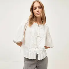 BASEMENT - Blusa Mujer Anudada Manga 3/4 de Algodón