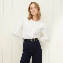 BASEMENT - Blusa Mujer con Bordado Manga larga globo de Algodón