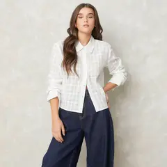 SYBILLA - Blusa Mujer de Cuadros Manga larga de Algodón