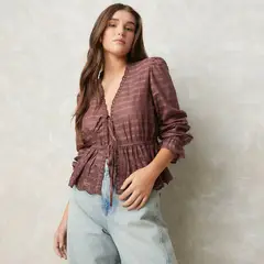 SYBILLA - Blusa Mujer Anudada Manga larga de Algodón