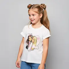 BARBIE - Camiseta para Niña Manga corta de Algodón