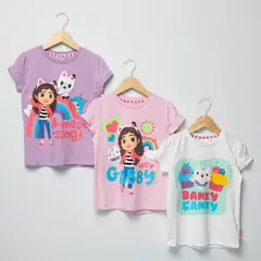 GABBYS DOLLHOUSE - Camisetas Niña Pack de 3 unidades con Estampado  Manga corta Algodón Gabby'S Doll House